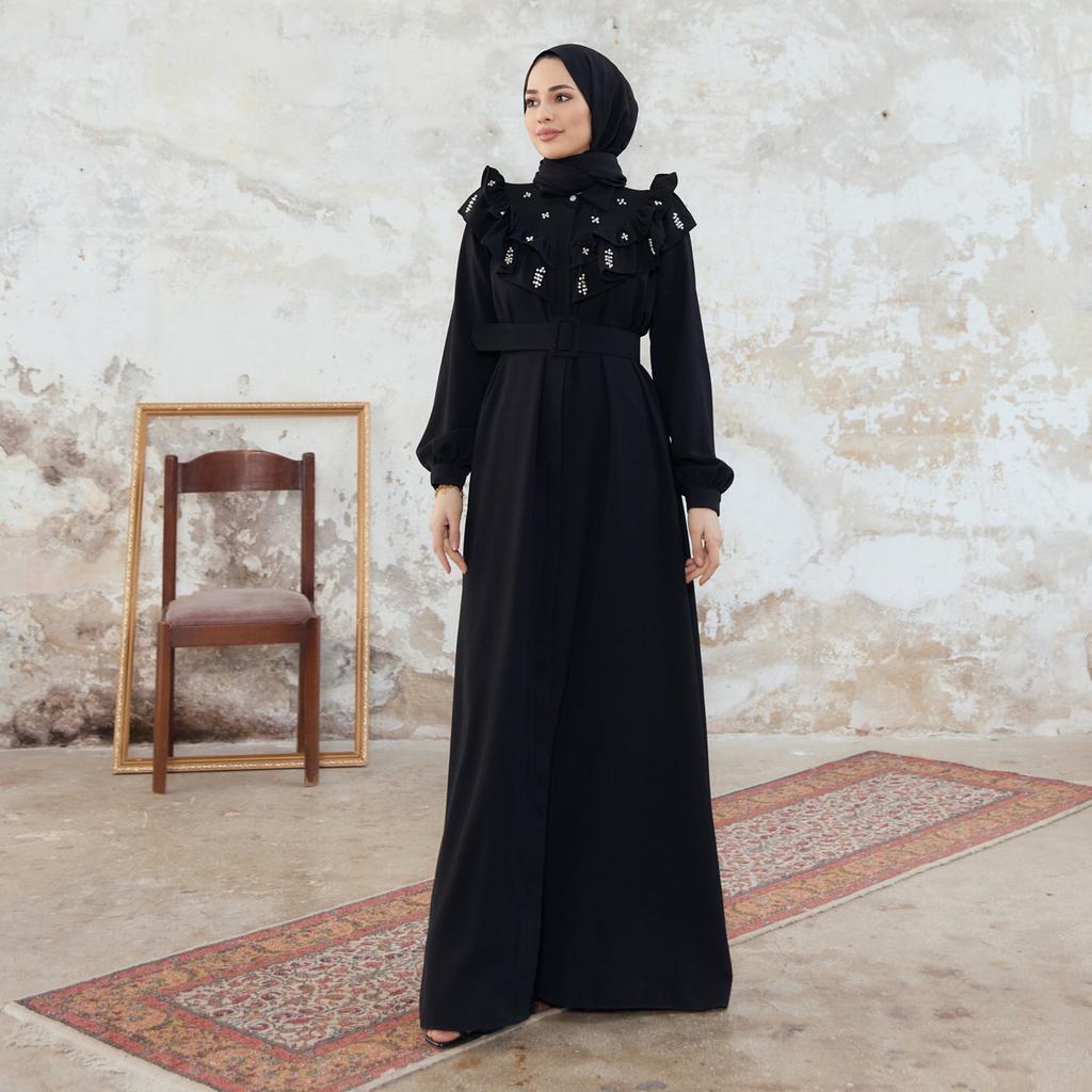 Frilly Pearled Women Long Dress Abaya