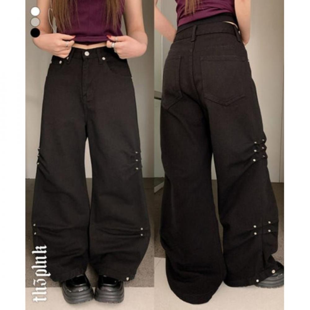 The Pink Kimbu Side Rivet Snap Wide Pants