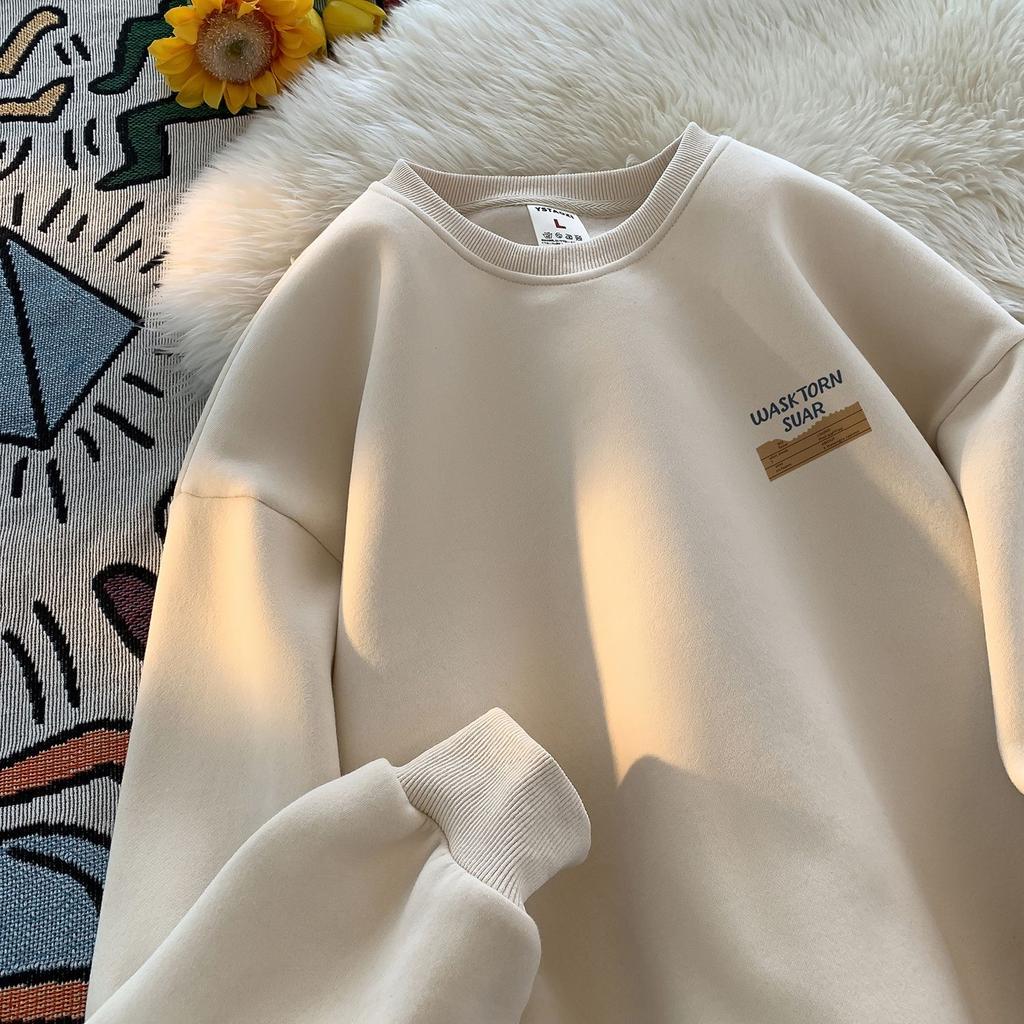 Осенние и зимние мужские толстовки однотонные с буквенным принтом повседневные с круглым вырезом свободного покроя уличная мужская одежда