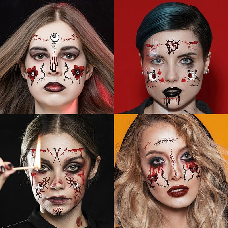 20/30/50 Sheets Halloween Terror Wound Temporary Tattoo Waterproof Realistic Blood Tattoos Injury Scar Tattoo Stickers For Body