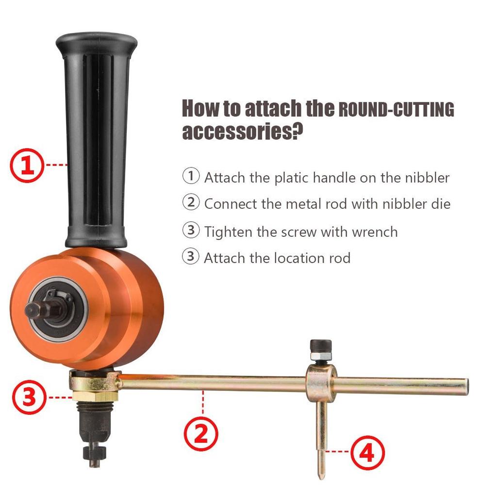 Power Drill Nibbler Metal Sheet Cut Double Head with Wrench Part 360 Degree Adjustable Nibbler Drill Attachment