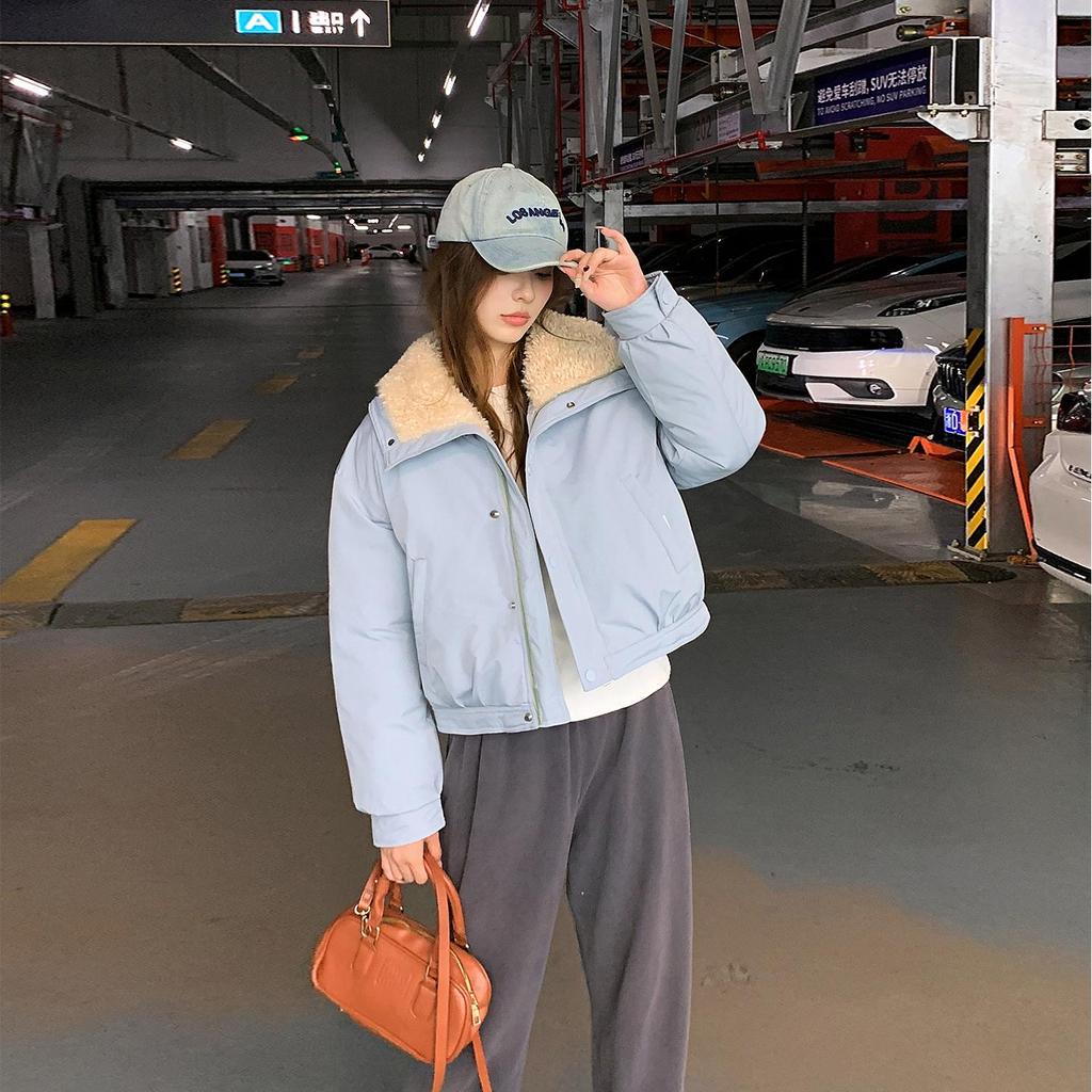 Осень Зима Утолщенная Теплая Парка Женская Повседневная Милая Однотонная Большой Карман Свободные Куртки Верхняя Одежда