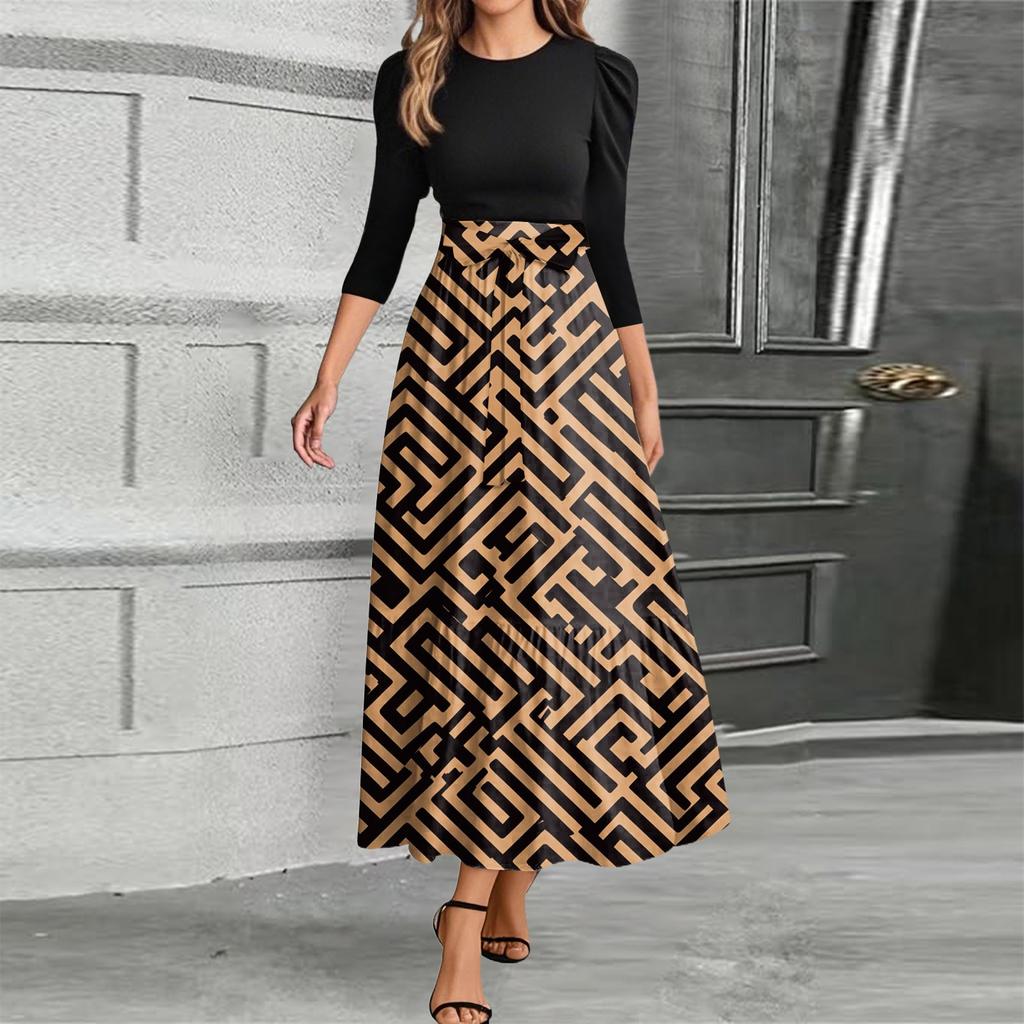 Женское модное повседневное платье с поясом и круглым вырезом, цветочной вышивкой, элегантное, темпераментное, с рукавами три четверти