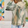 Women Plus Size Grey Blue Geometric Printed Long Sleeve Drawstring Hood Kangaroo Pocket Pullover Hoodie