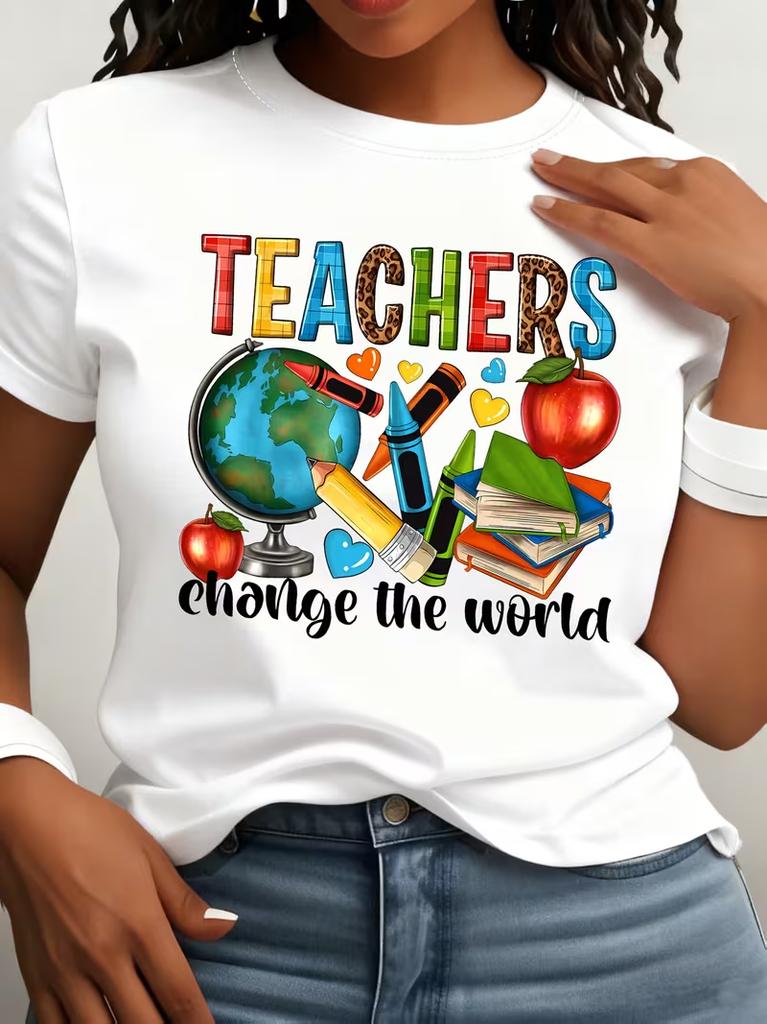 Teacher Print Tshirt Allseason Short Sleeve Casual Top Unisexs Clothingteachers Essential Supplies Teachers Gift