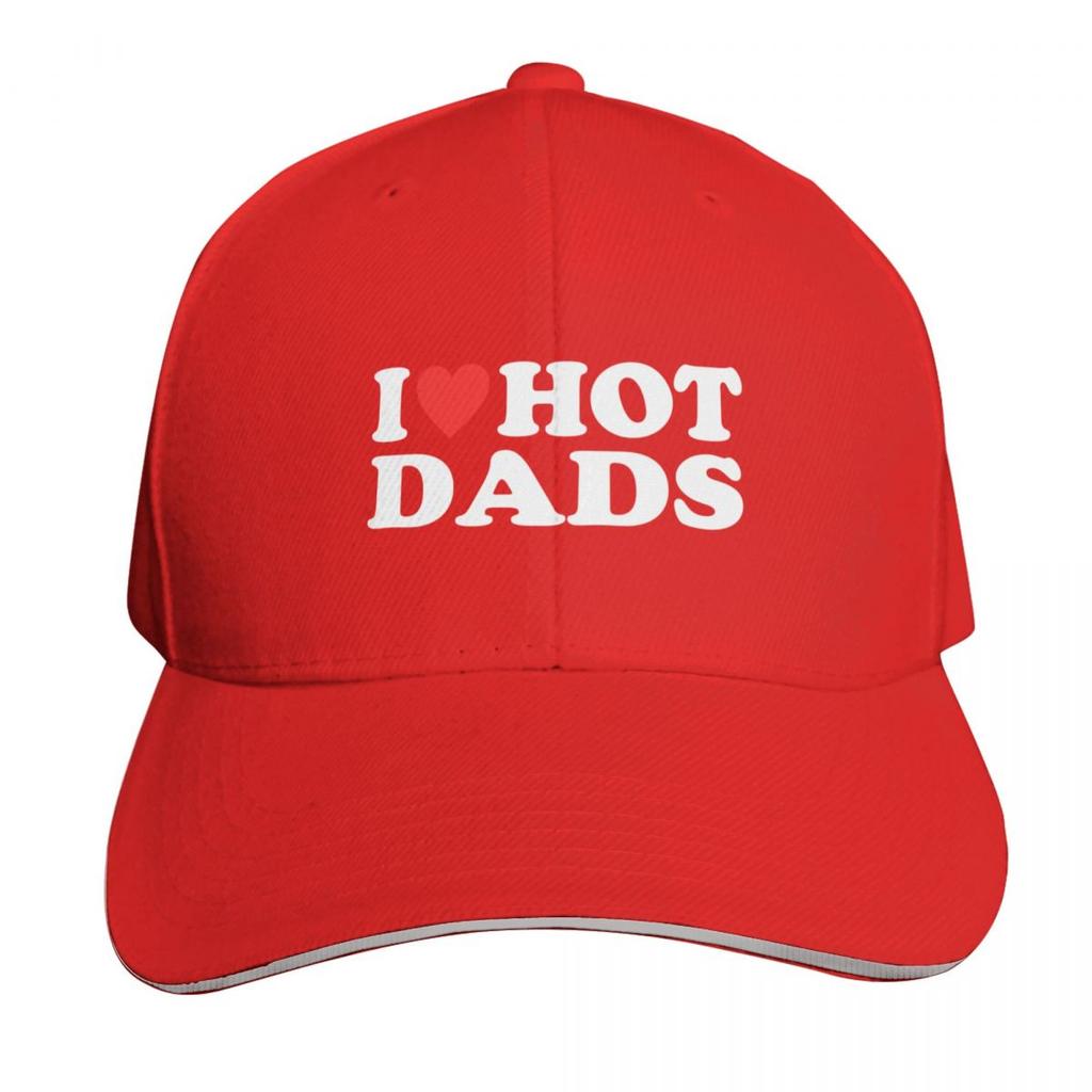 I Love Hot Dads Shirt I Heart Hot Dads Love Dads Baseball Cap Men Women Casual Summer Sport Sun Cap