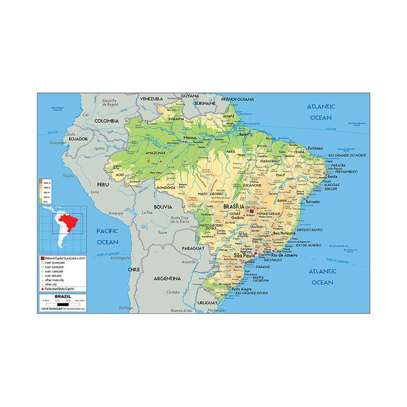 English Map Brazil Map Geographic Map Canvas Painting Living Room Home Decoration Children School Supplies