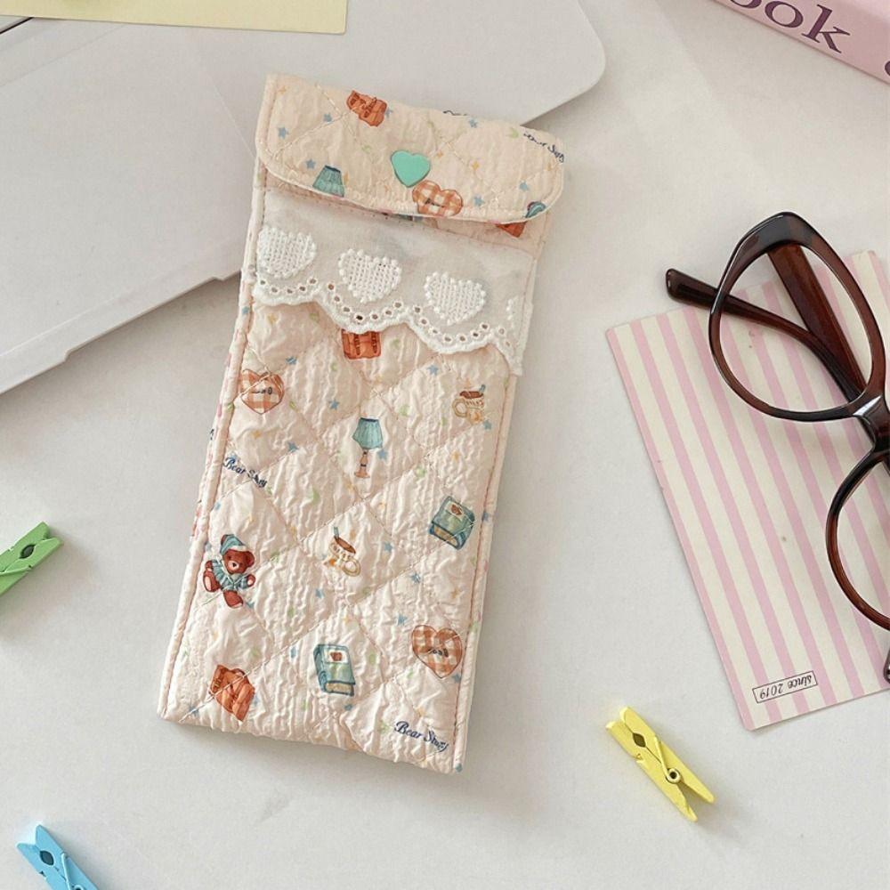 Sweet Cotton Glasses Storage Bag Lace Heart Lovely Eyeglasses Case Lightweight Lipstick Bag  Girls