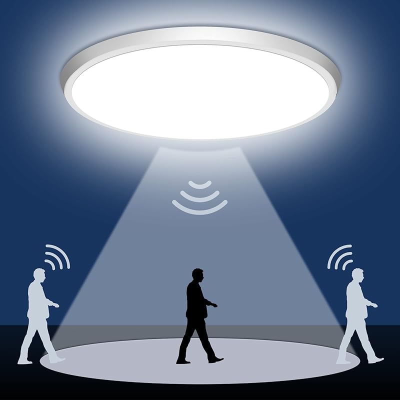 Потолочный светильник с датчиком движения, проводной - 12-дюймовый потолочный светильник со встроенным монтажом, активируемый движением - 24 Вт светодиодный потолочный светильник для кладовой, коридора, крыльца,