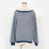 Versatile Knitted Top One-Row Neck Lace-Up Style Sweater Loose Fit Striped Lantern Sleeve Tops