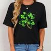 Женская повседневная футболка с круглым вырезом, трикотажная ткань 95% полиэстер 5% спандекс, всесезонная футболка с леопардовым принтом и графикой в виде четырехлистного клевера Fo