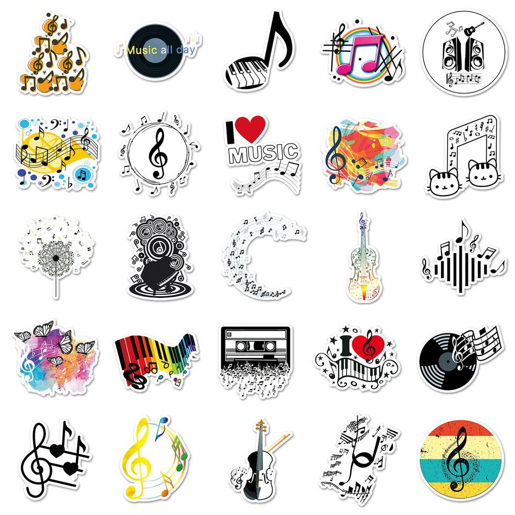 50pcs Music-Symbol Personalized Stickers, Cartoon Creative Guka Decoration Graffiti-Skateboard Water Cup Luggage Stickers