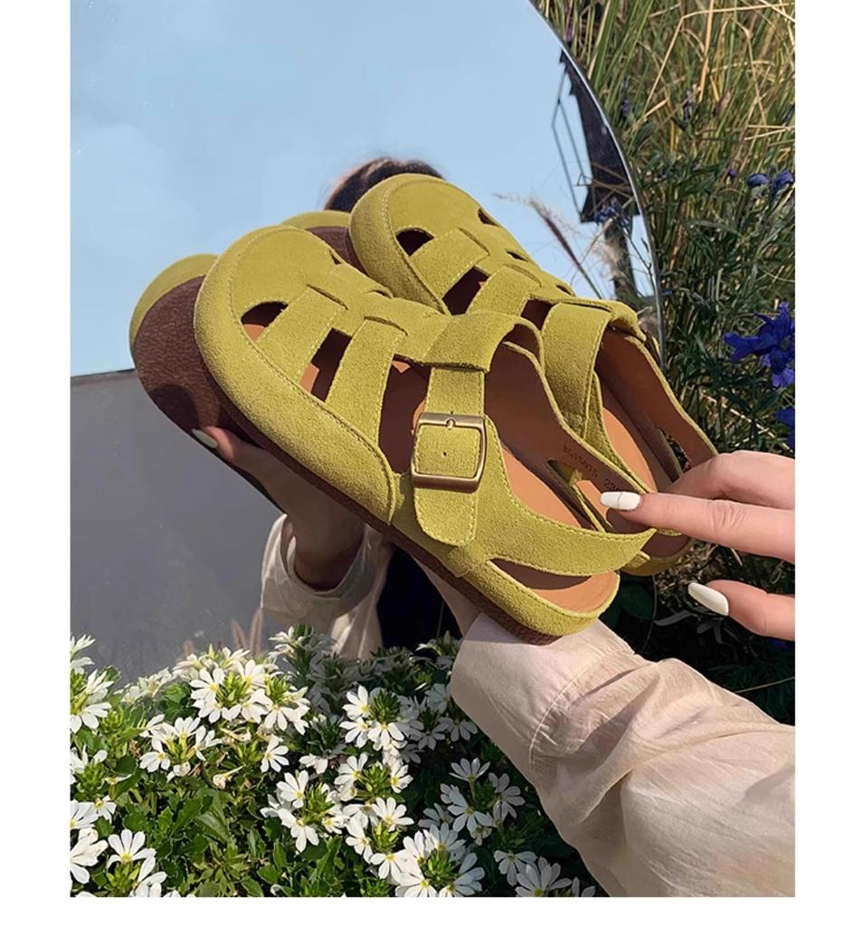 Boken Bag Head Slippers Women's Spring Outer Wear Hollow Sandals Women's Summer New Flat-bottomed Bag Head Slippers