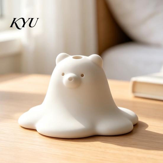 Creative Healing Gadgets 3D Printed Cute Polar Bear Figurine, Adorable White Desk PLA Material Art Ornament for Living Room Bedroom, Mini Vase Flower