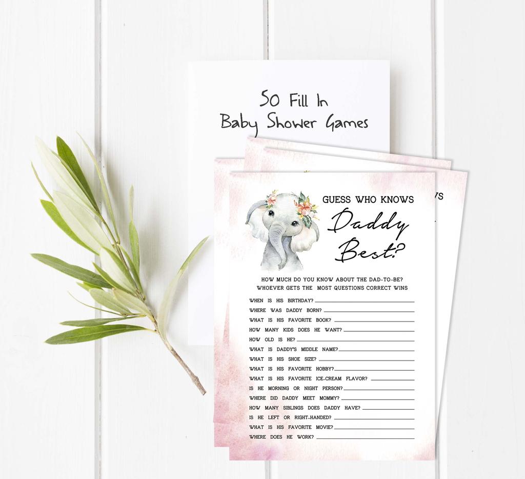 Inkdotpot Игровой набор для вечеринки по случаю рождения ребенка из 50 игр BabyA AlphabetA ABCA для девочек-слонят в джунглях