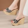 6cm 8cm 11cm Big Small Size 32-43 Comfortable Thick Bottom Platform Wedges Slippers 2025 Stripe Shoes Women Slippers Office Mom