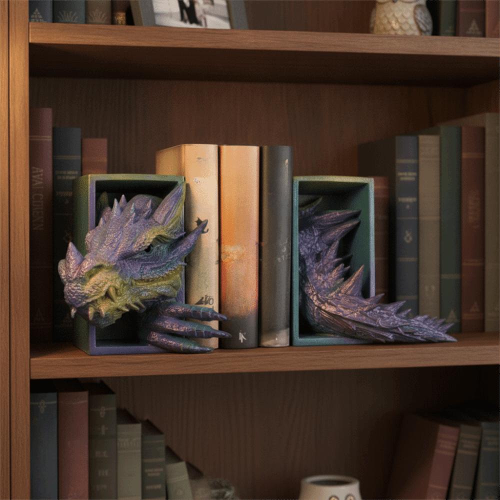 3D Dragon-Shaped Book Stand Set Resin Bookshelf Decoration File Cabinet