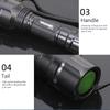 500 Yard 501B/C8/C8s Professional Green Red LED Hunting Flashlight Tactical 1-Mode Torch USB Rechargeable Lantern Power by 18650