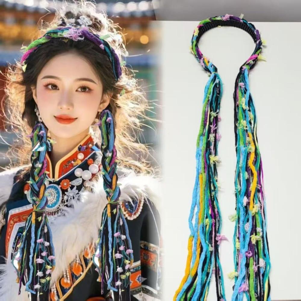 Colorful Ribbon Ethnic Hair Hoop Long Tassel Braid Hairband Boho Style