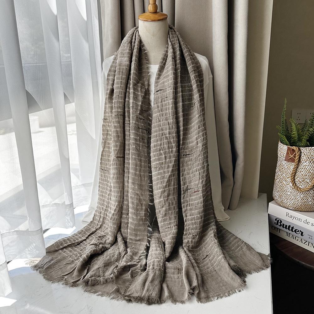 Gradient Color Block Bamboo Yarn Scarf for Women - Japanese Korean Mori Girl Style, Autumn Winter Cotton Linen Flax Shawl