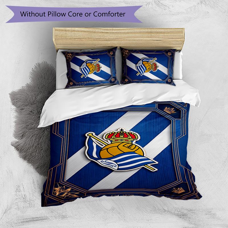 Real Sociedad FC Printed 3PCS Bedding Set Breathable Duvet Cover with Pillowcases Decorative Bed Linen for Bedroom Home
