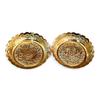 Small Pure Brass Plate for Puja / Diwali / Bhog Thali with Beautiful Flower Embossed Design (Golden) Set of 2pcs