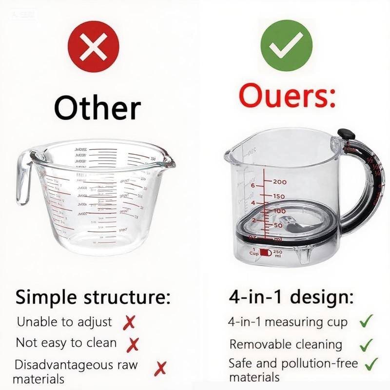 Multi-Functional 4-In-1 Adjustable Measuring Cup Measuring Cup with Scraper-Style Seal Base Measurings Cube Cups For Cooking Baking Ingredients