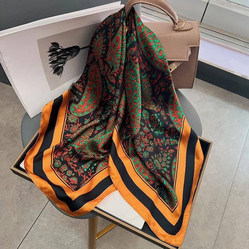 1pc Luxury Brand Hijab Design Shawl Wrap Print Square Scarf Women Female Hair Hand Wrist Foulard Headband New Bandana