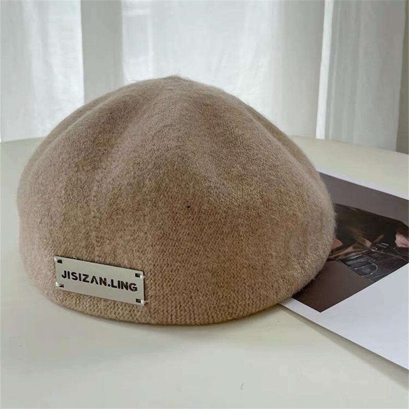 Металлический берет женский сезонный дышащий и маленький лик, ношение передней шляпы японский большой окружности головы черная шляпа прилив