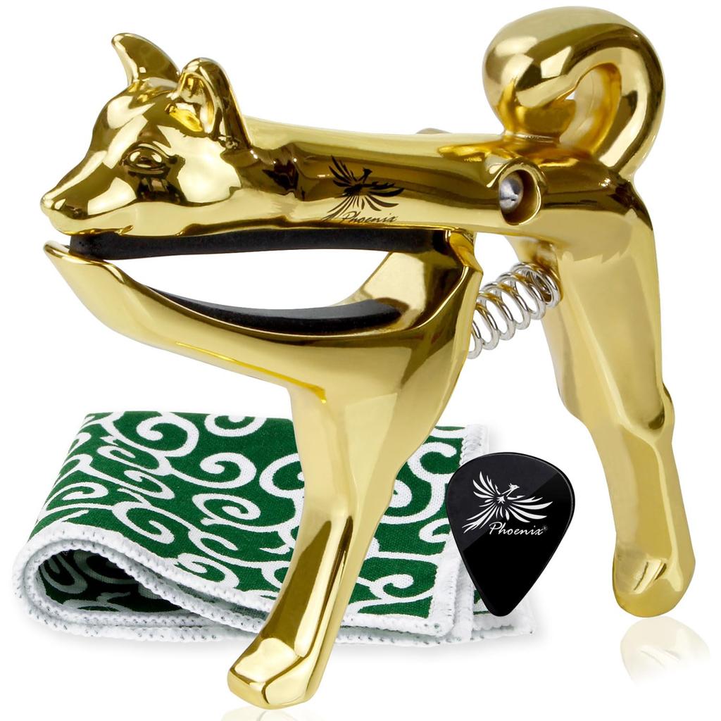 Phoenix Capo for Guitars Set with Maintenance Fiber and Warranty and for and Acoustic Guitars One-Touch Multi-String [Shiba Inu], 4-Piece Cloth,
