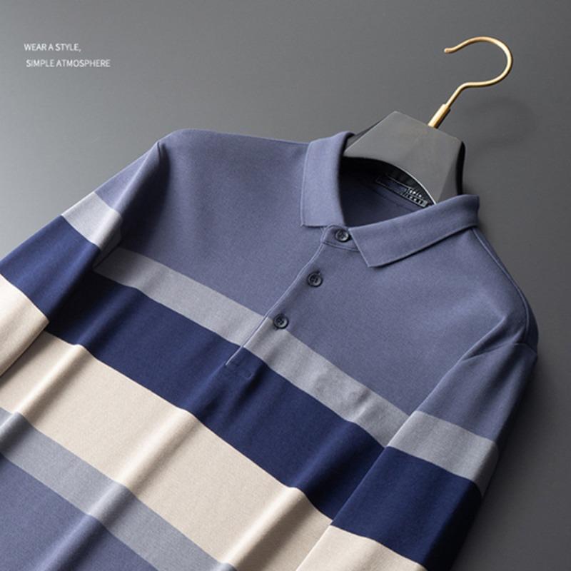 Мужская полосатая рубашка-поло с длинными рукавами, летняя модная повседневная дышащая футболка-поло, мужской брендовый топ с вышивкой