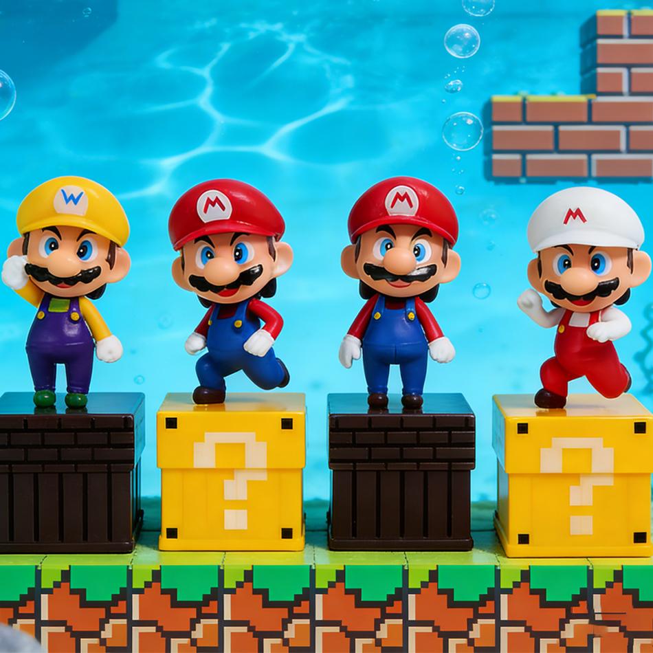 In Stock 4Pcs/Set Super Marios Action Figure Model Doll Cake Decoration Car Ornaments Anime Peripherals Children Toys