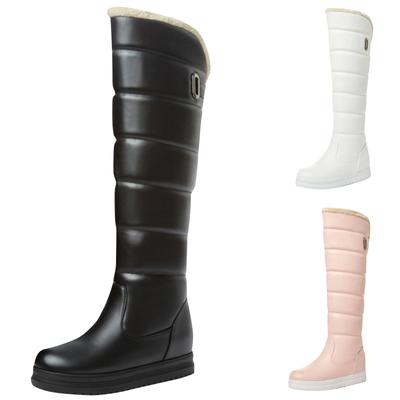 Осенние и зимние теплые сапоги на плоской подошве с увеличенной высотой и длиной до колена, с боковыми молниями для снега