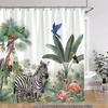Tropical Botanical Jungle Animal Shower Curtain Coconut Flamingo Giraffe Bluebird Polyester Fabric Shower Curtain Bathroom Decor