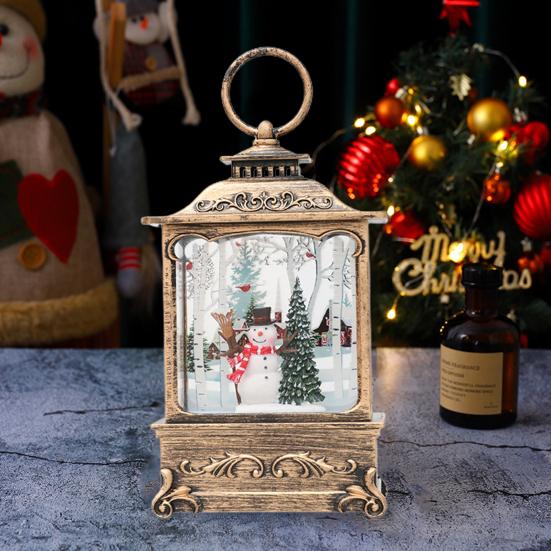 Рождественский фонарь с ретро-рамкой и встроенной елкой, снеговиком, оленем, статуэтка, работающая от батареек, ночник, настольное украшение
