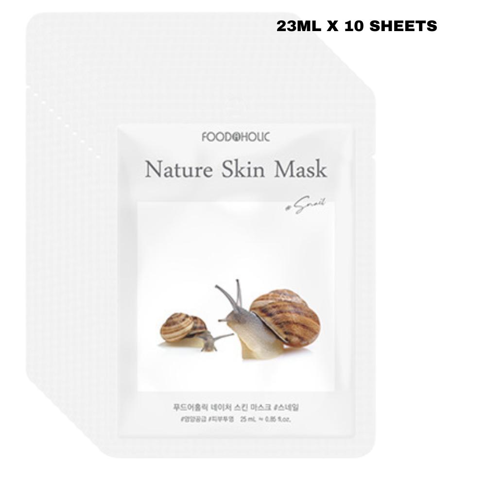 FoodaHolic Маска для лица Nature Skin с муцином улитки 23 мл х 10 шт. - Восстанавливающая и подтягивающая тканевая маска для лица для эластичности кожи (10 листов)