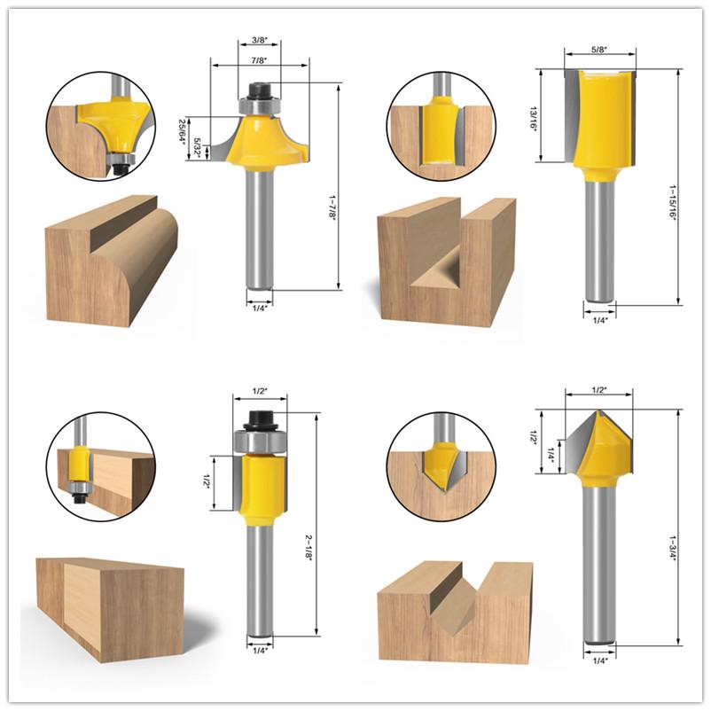 15 шт., прямые фрезы для резки дерева, карбид вольфрама, деревообработка, 1/4 дюйма, 8 мм, набор фрез