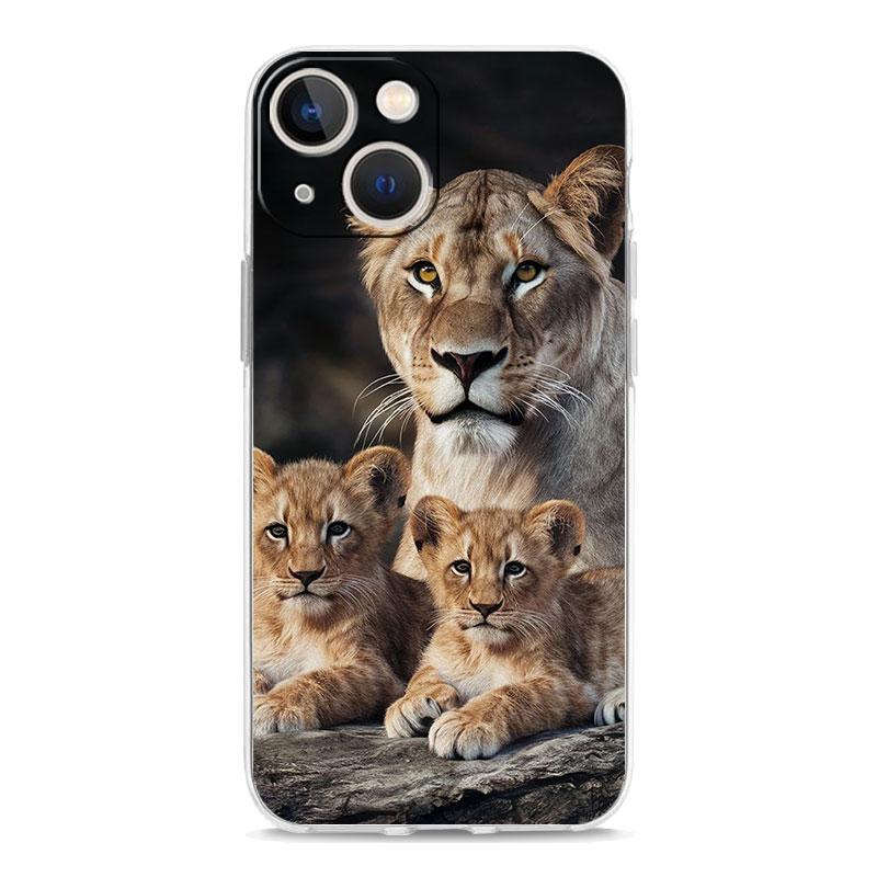 Чехол для телефона «Лев Альфа-самец Детеныш» для iPhone 11 Чехлы iPhone 15 12 13 14 16 Pro Max X XR XS 14 15 Plus 16Pro iPhone16 Прозрачная крышка