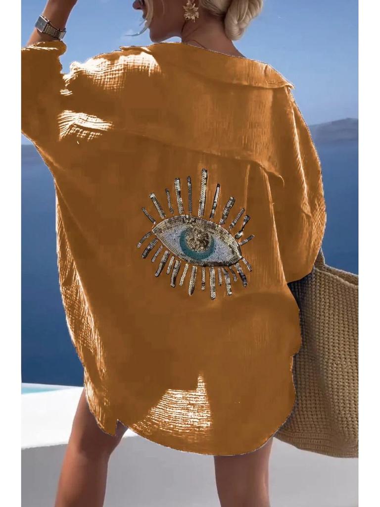 Женская повседневная хлопково-льняная рубашка с длинным рукавом и отложным воротником, весна/лето 2024