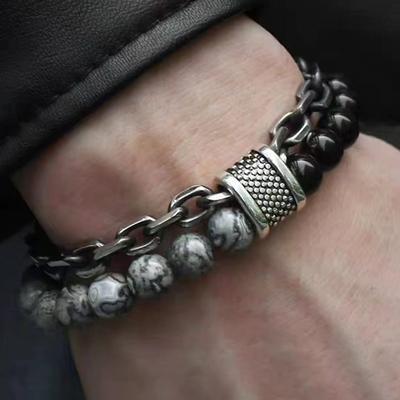 1 шт. Панк Простой Стиль Черная Бусинная Цепочка с Натуральным Камнем Браслеты-цепочки МУЖСКАЯ МОДА Товары Праздничные Путешествия