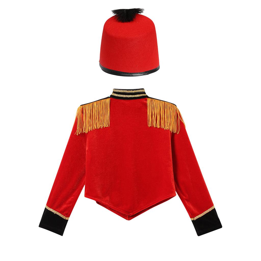 Girls Circus Ringmaster Costume Set with Jacket Hat Stand Collar Long Sleeve Fringe Epaulet