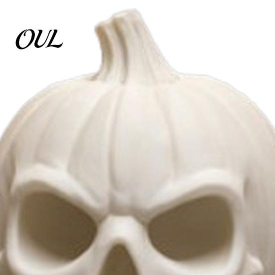 Halloween Skull Pumpkin Decoration 3D Printed Ornament, White Resin Skeleton Statue, Indoor Festive Atmosphere Props Themed Sculpture for Home