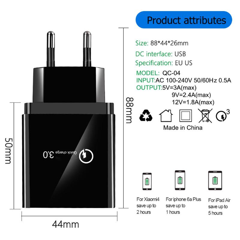 Quick Charge 3.0 Charger Wall Fast Charging For Samsung S21 S20 S10 S9 S8 Plug Xiaomi OPPO iPhone Phone Charger Adapter