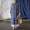 Johnature Women Print Floral Vintage Dress Stand Button Bat Sleeve Robes  Autumn Ramie Chinese Style A-Line Dresses
