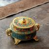 Copper Alloy Antique Incense Burner Aromatherapy Incense Burner Sandalwood Embossed Enamel Painted Temple Plate Incense Burner
