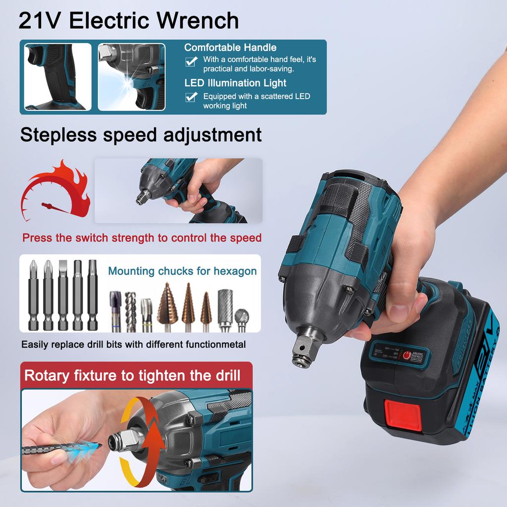 Бытовой электрический ключ 21 В с бесщеточным двигателем и высоким крутящим моментом. Практическое установочное устройство.