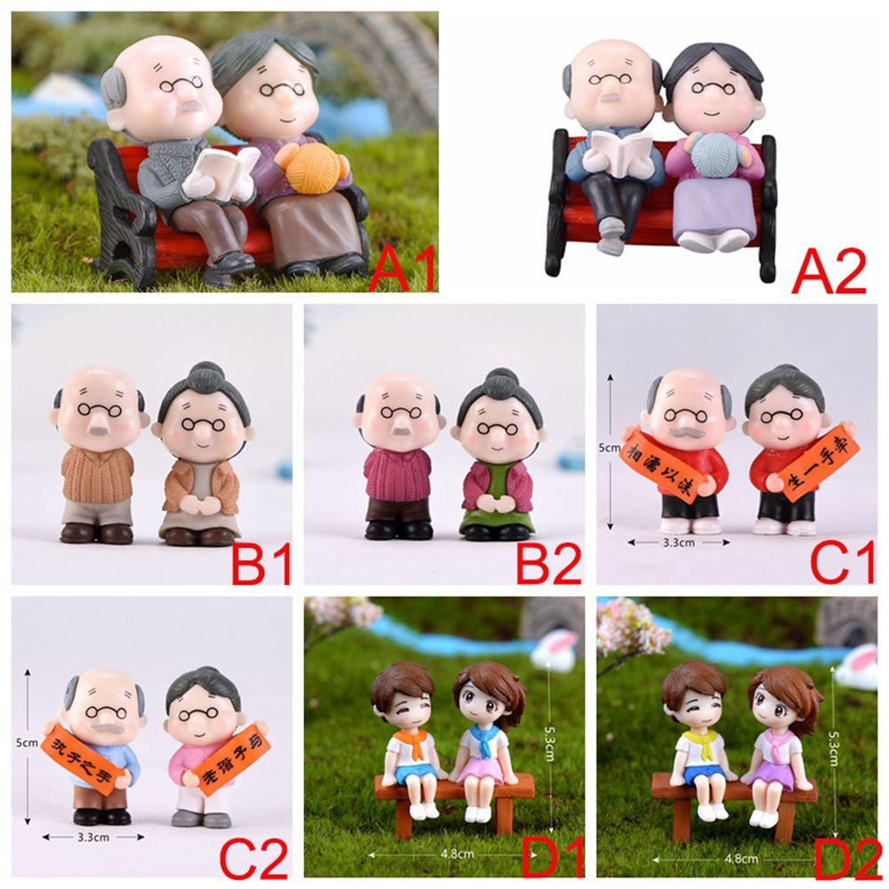 2/3Pc Sweety Lovers Home Micro Landscape Grandpa Grandma Miniatures Ornaments Christmas Decoration Fairy Garden Figurines