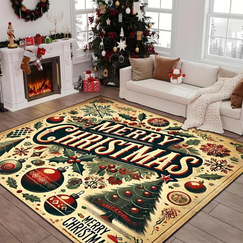 Merry Christmas Festive Greetings Carpet Printing Home Decor Art Protective Pad Fashion