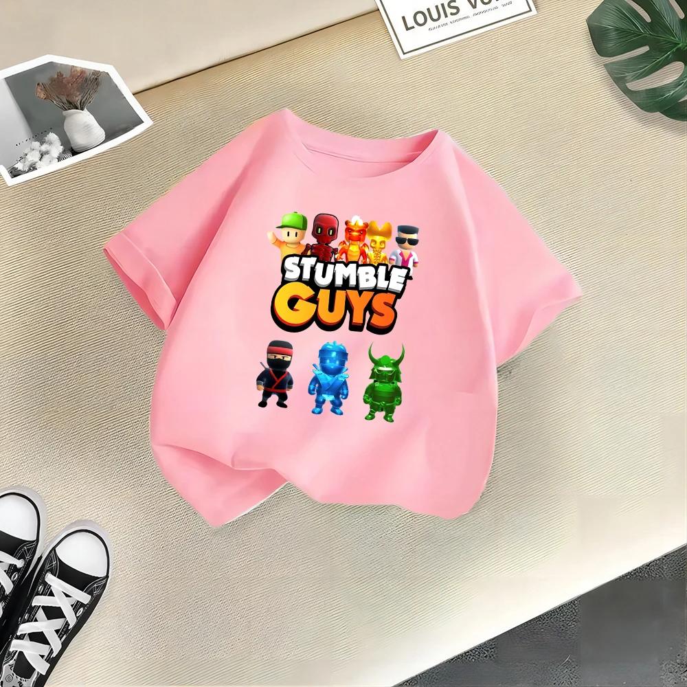 Летняя красивая детская хлопковая футболка Повседневная футболка с круглым вырезом для мальчиков и девочек Stumble Guys игры живая детская одежда