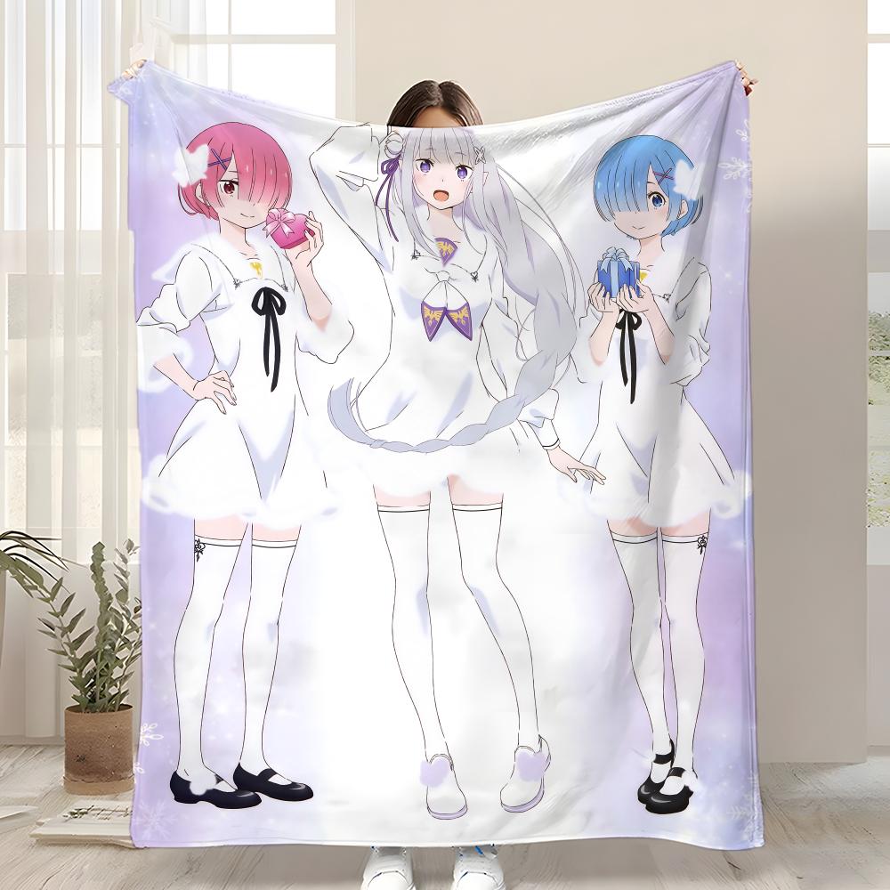 Anime ReZero Throw Kid-Friendly Flannel Throw Blanket Soft Warm Anti-Static Washable All Season